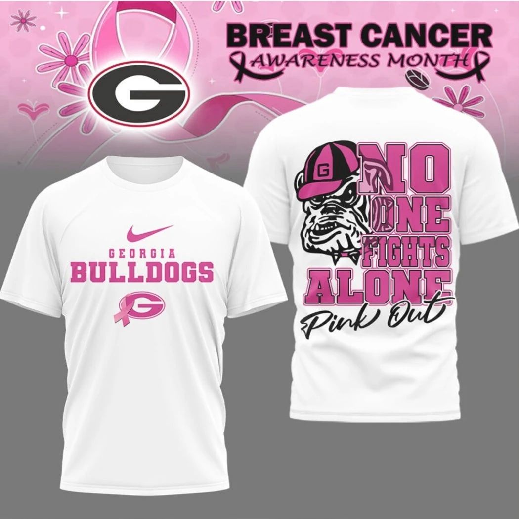 Original Georgia Bulldogs Breast Cancer Awareness “No One Fights Alone” Pink Out Shirt