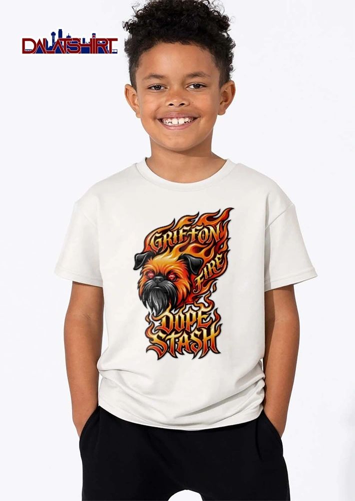 Griffon Fire Dope Stash Dog Head Flaming Diamond Eyes Cartoon shirt