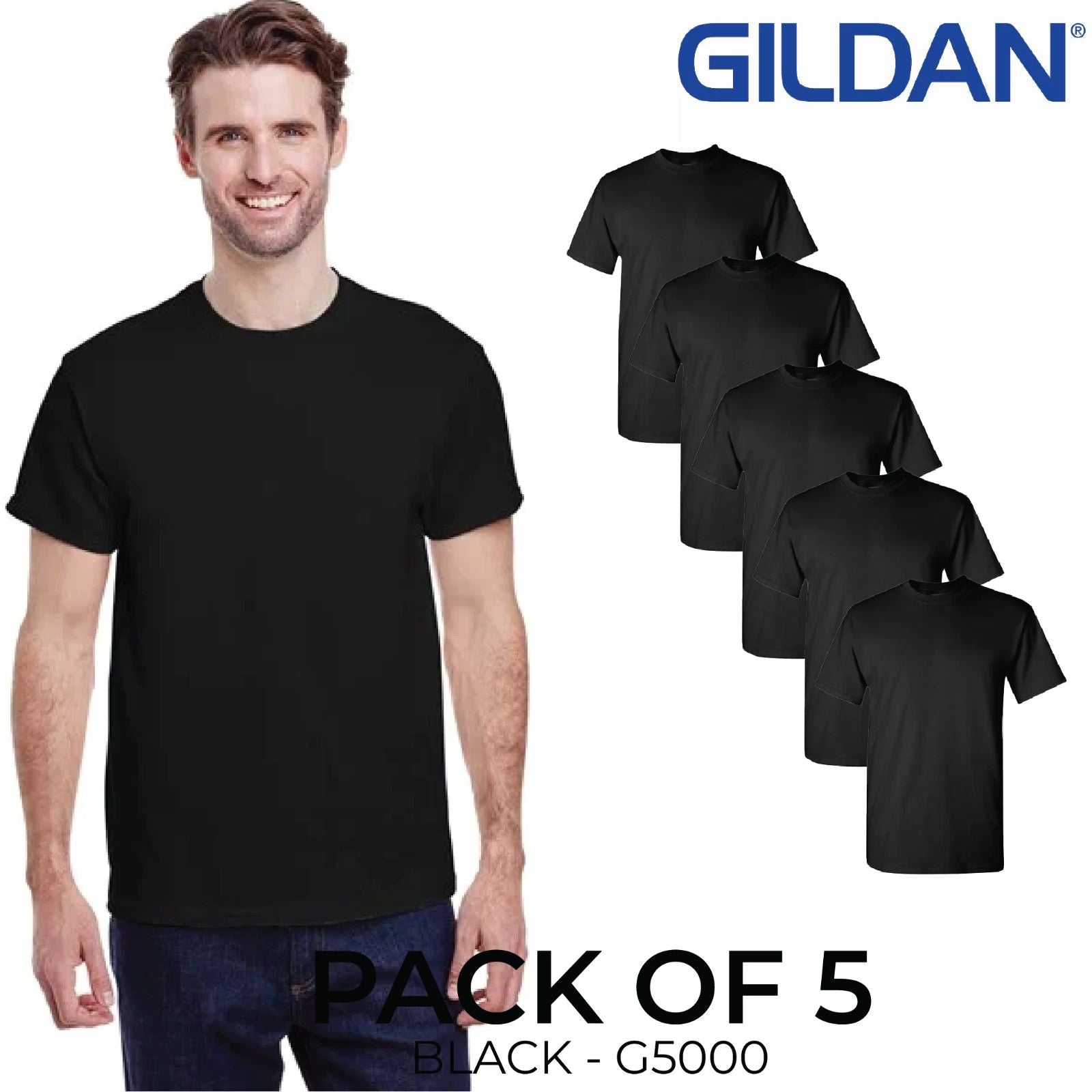 Gildan (5-pack) BLACKBulk Solid Ultra Cotton Short Sleeve Blank Tee T-Shirt S-XL