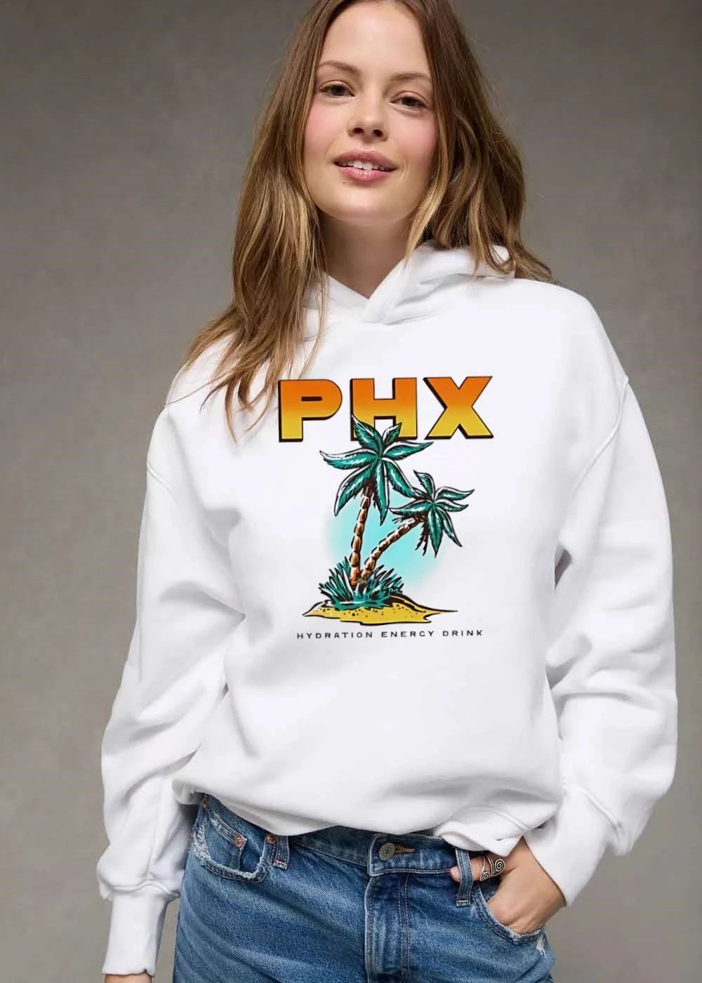 Phx Hydration Energy Drink Teal Palm Trees Tropical Sand Island shirt