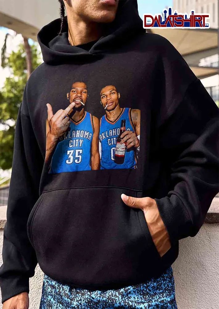 Oklahoma City 35 and 0 Kevin Durant and Russell Westbrook cigarette beer middle finger shirt
