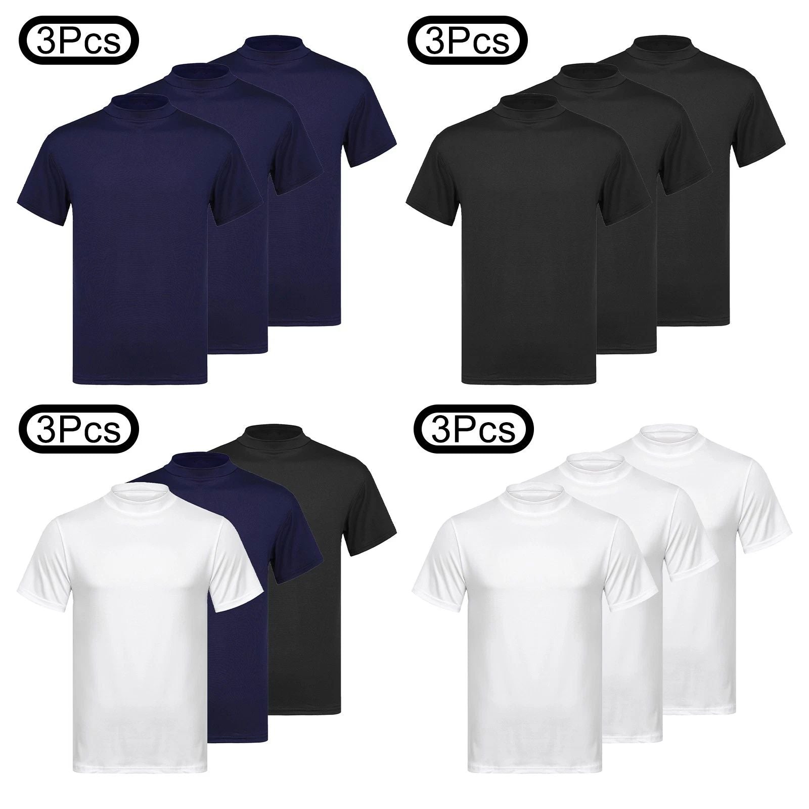 Mens T-shirt Plain Tops Running Undershirt Basic Mock Neck Cotton Fashion Poly