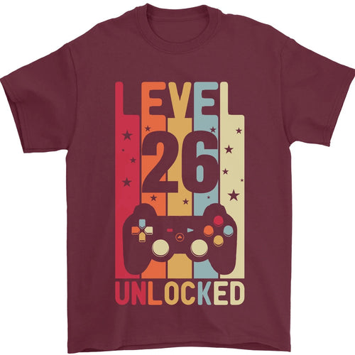 26th Birthday 26 Year Old Level Up Gamming Mens T-Shirt 100% Cotton
