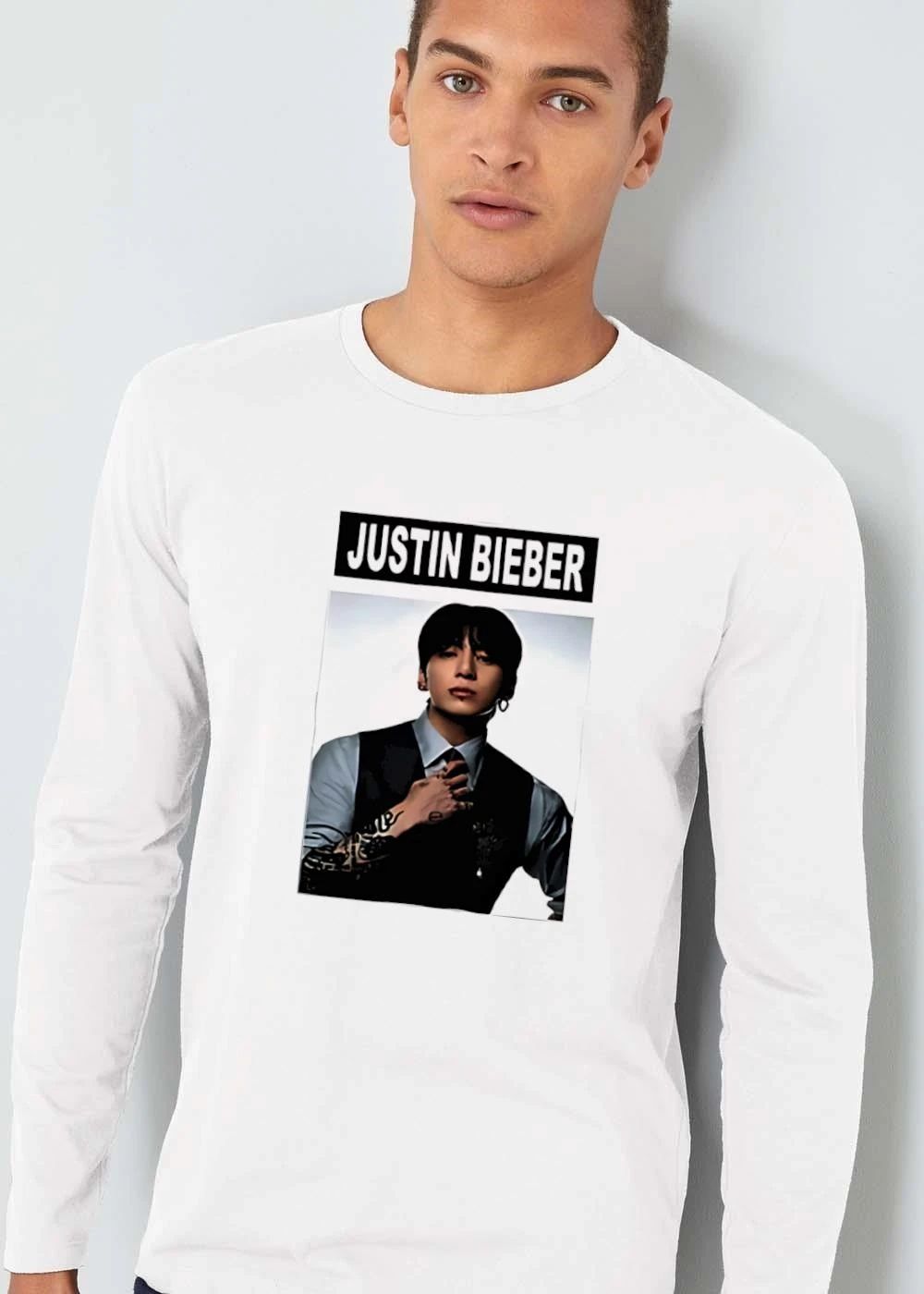 Justin Bieber Korean Singer Dark Suit Adjusting Tie Tattoo Photo shirt