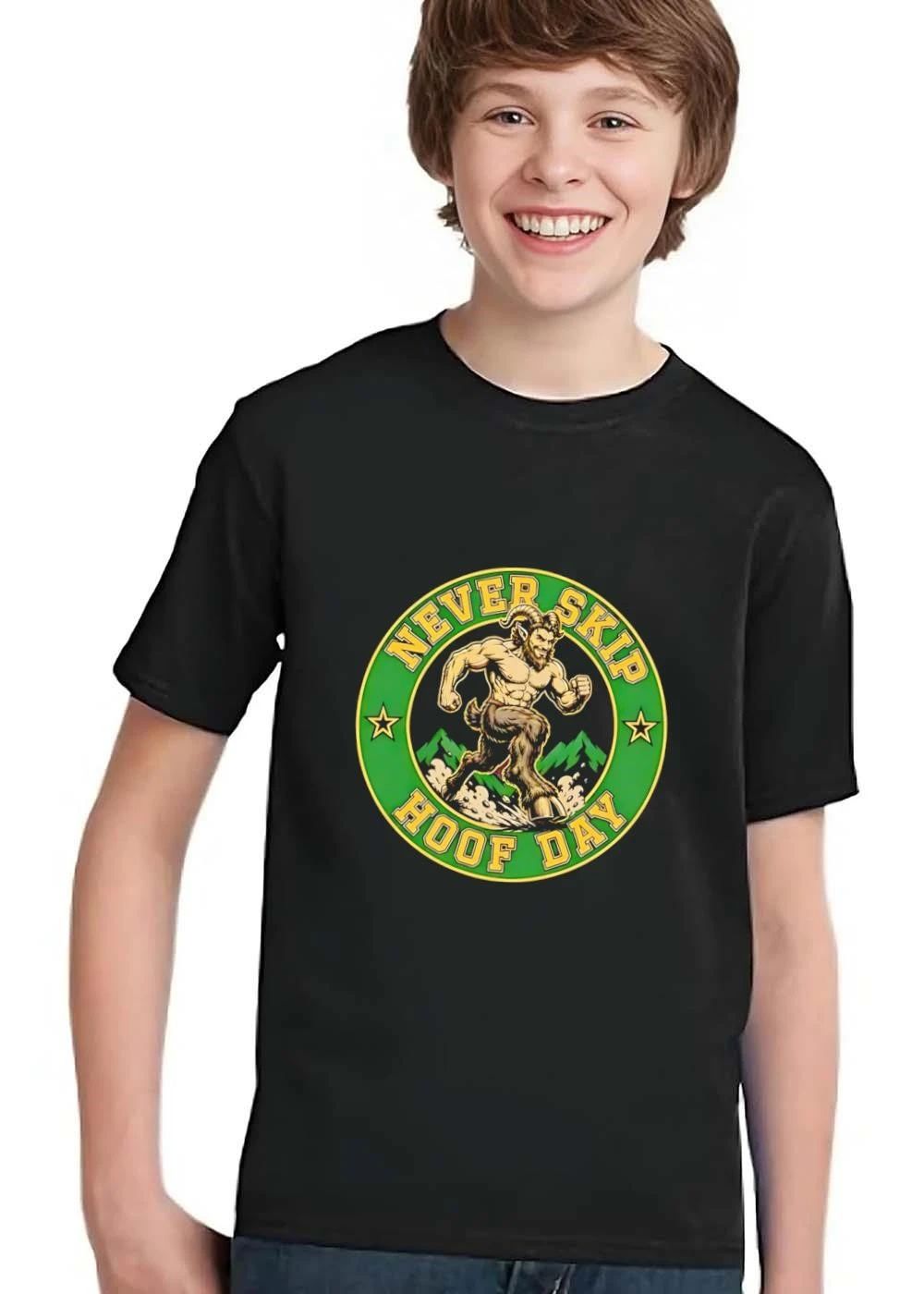 Never Skip Hoof Day Muscular Satyr Running Mountains Circular Emblem shirt
