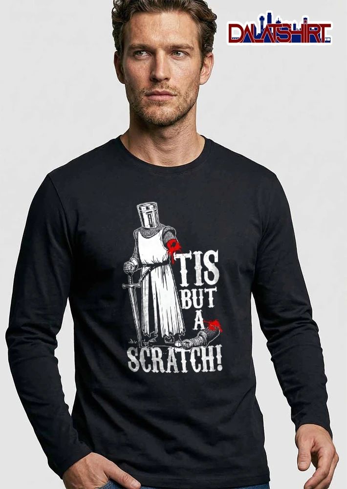 Tis But A Scratch Knight Helmet Severed Arm Sword Line Art shirt