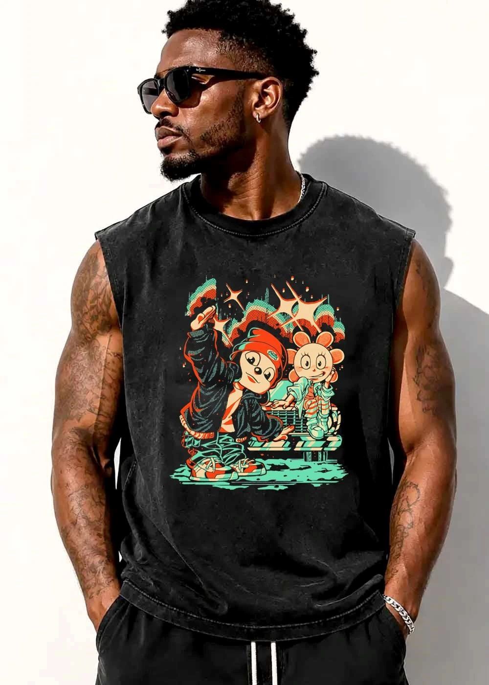 Parappa Flower Girl Posing Car Sparkles Halftone Retro Cartoon shirt