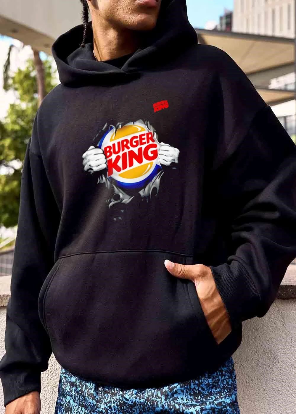Burger King Superhero Hands Tearing Open Black Fabric Logo shirt