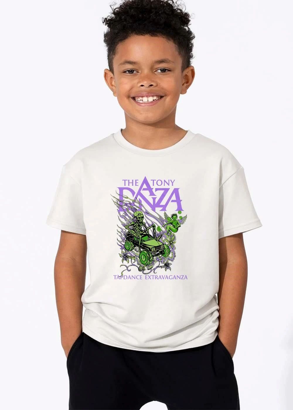 The Tony Danza Tapdance Extravaganza Green Skeleton Driving Monster Truck Purple Flames shirt