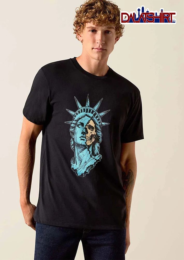 Statue Of Liberty Cracked Head Exposing Half Skull Line Art shirt