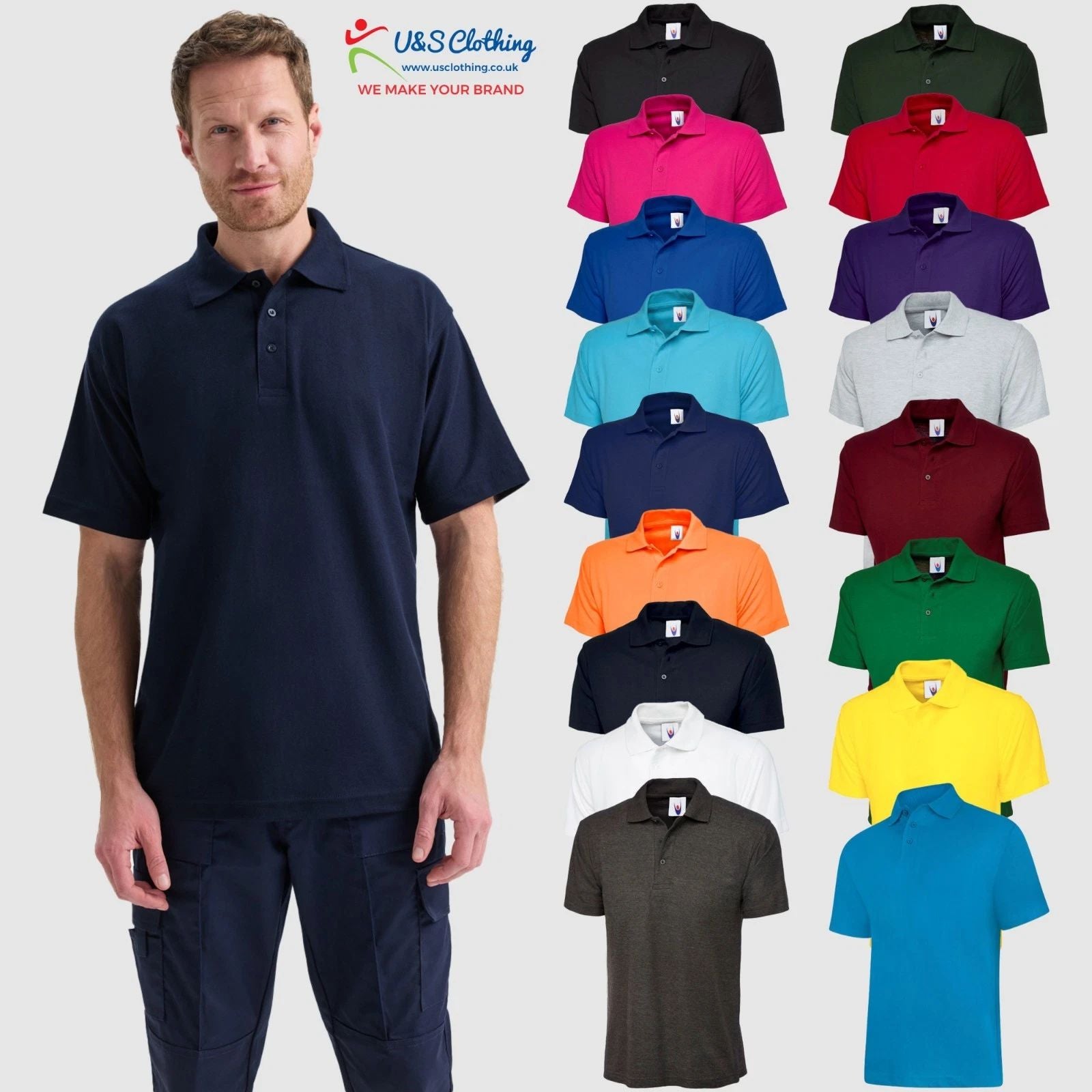 UNEEK Unisex Classic Poloshirt Plain Short Sleeve Work Wear Top Polo Tee Shirts