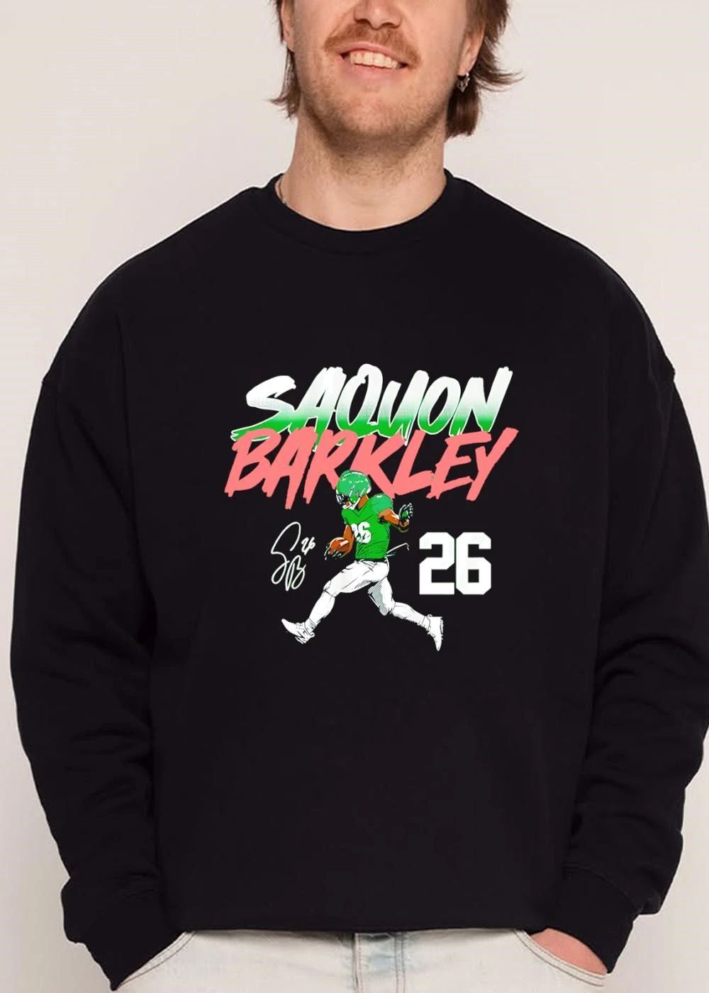 Saquon Barkley 26 Running Football Player Signature Halftone Typography shirt
