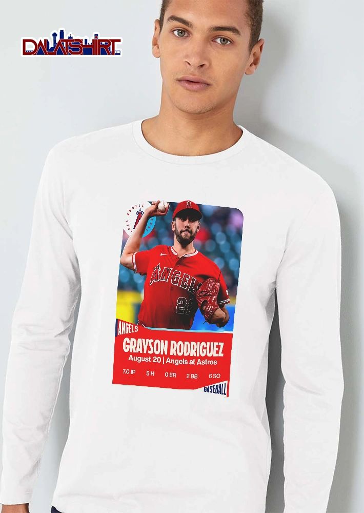 Los Angeles Angels MLB Grayson Rodriguez August 20 At Astros Pitcher Throwing Ball Trading Card shirt