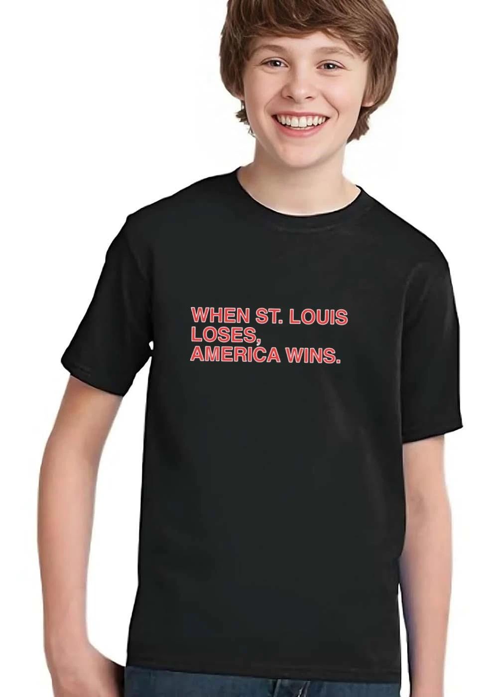 When St Louis Loses America Wins Red Text White Outline Typography shirt