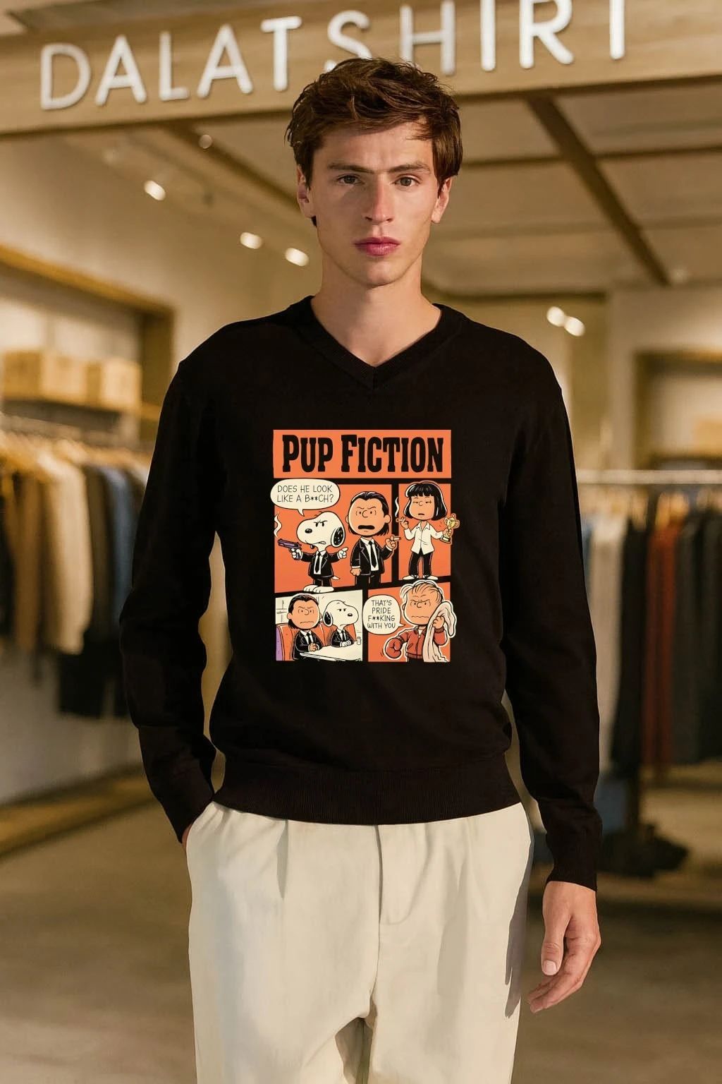 Pulp Fiction Peanuts PUP FICTION does he look like a b’ch thats pride f’king with shirt