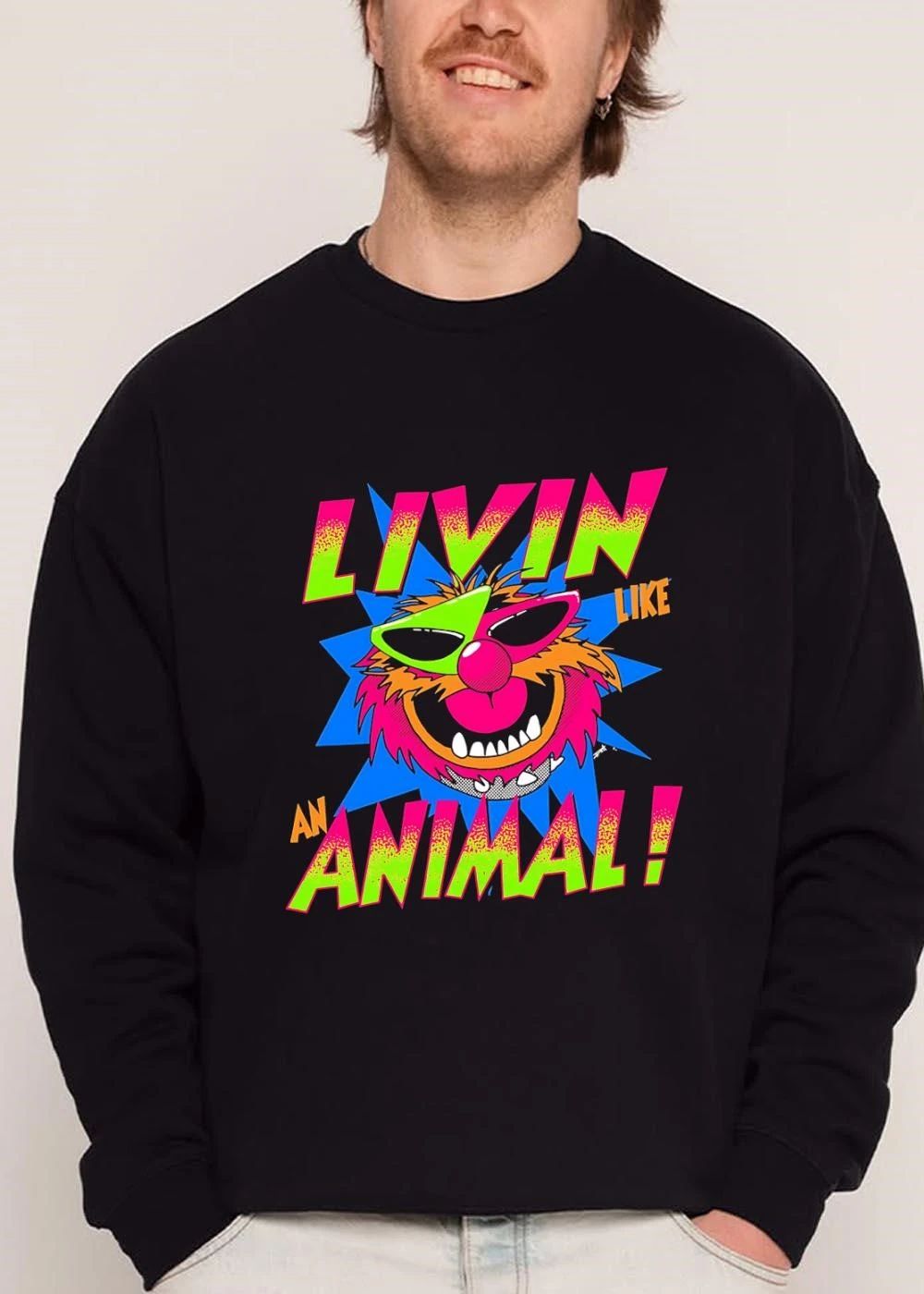 The Muppets Livin Like An Animal Neon Retro Cartoon Spiked Collar Sunglasses shirt