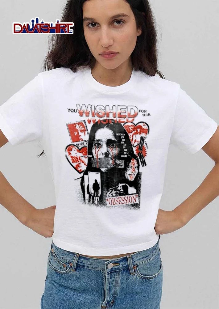 You Wished For This Obsession Nikki Freaky Woman Taped Mouth Blood Tears Heart Polaroid Halftone shirt