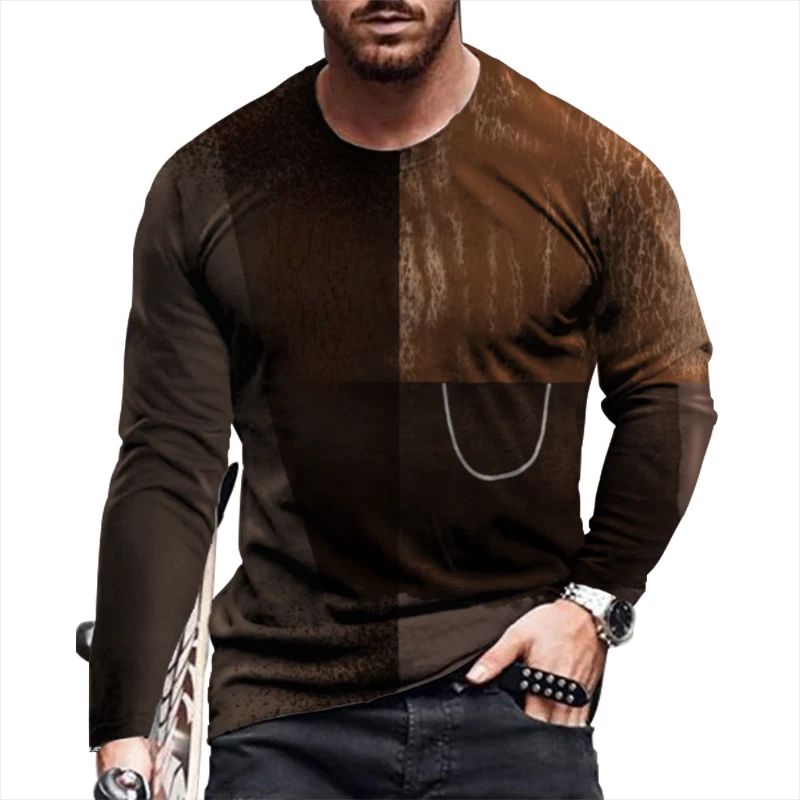 Fashion T Shirt Men Vintage Brown Chocolate T-Shirt Long Sleeve Dress Ultra Soft