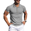 .Men Short Sleeve Muscle Shirts Turn Down Collar Pure Color Striped Slim Fit