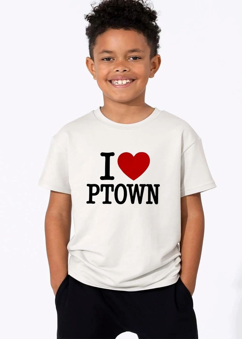 I Love Ptown Bright Crimson Heart Bold Block Typography shirt