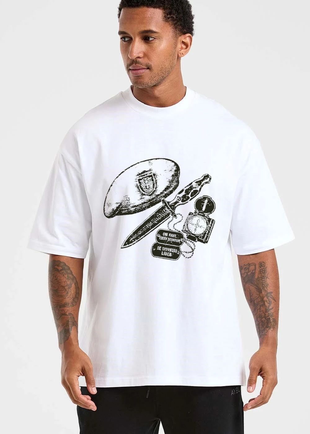 De Oppresso Liber One Knife Every Situation Beret Dagger Compass Dog Tags Sketch shirt