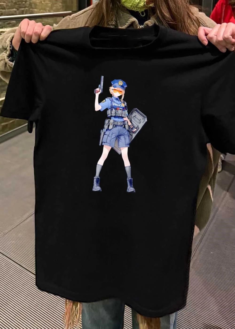 Anime Police Officer Tactical Gear Wearing Pollice Uniform T-Shirt
