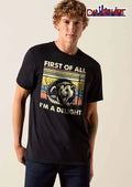 First Of All Im A Delight Snarling Opossum Retro Stripe Sunset Trees shirt