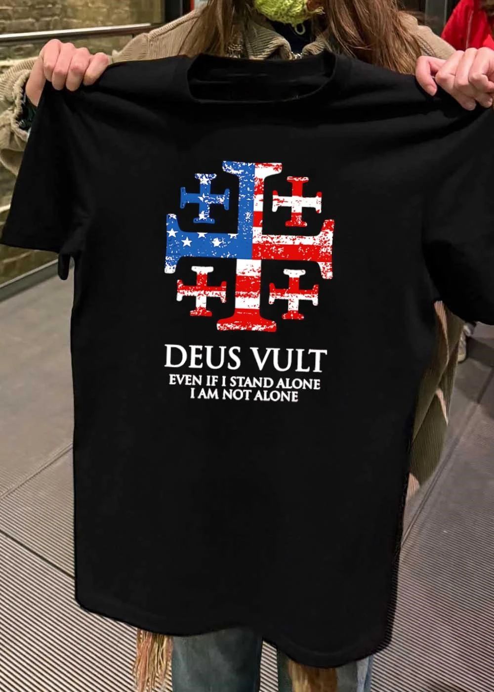 Jerusalem Cross Patriotic Apparel Deus Vult Even If I Stand Alone Shirt