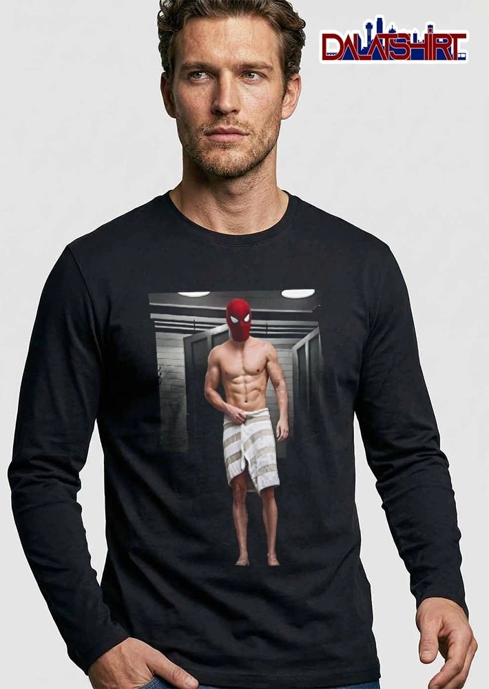 Shirtless Muscular Superhero Red Mask White Striped Towel Photo shirt