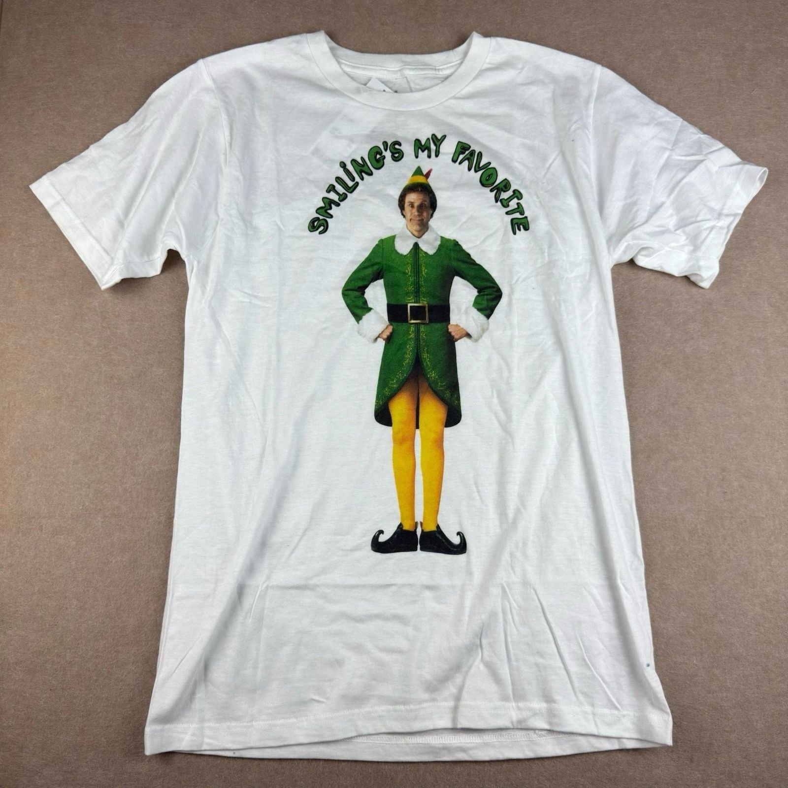 Elf Buddy Shirt Men S White Smiling’s My Favorite Movie Tee Christmas Holiday