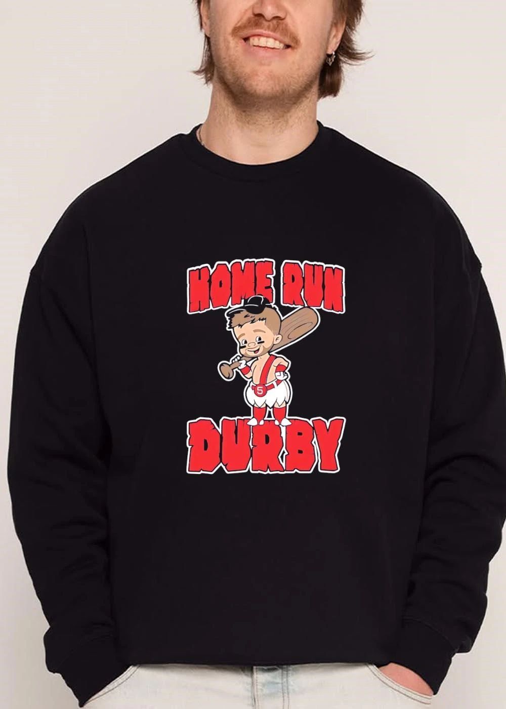 Home Run Durby Cartoon Caveman Baseball Player Holding Bat shirt