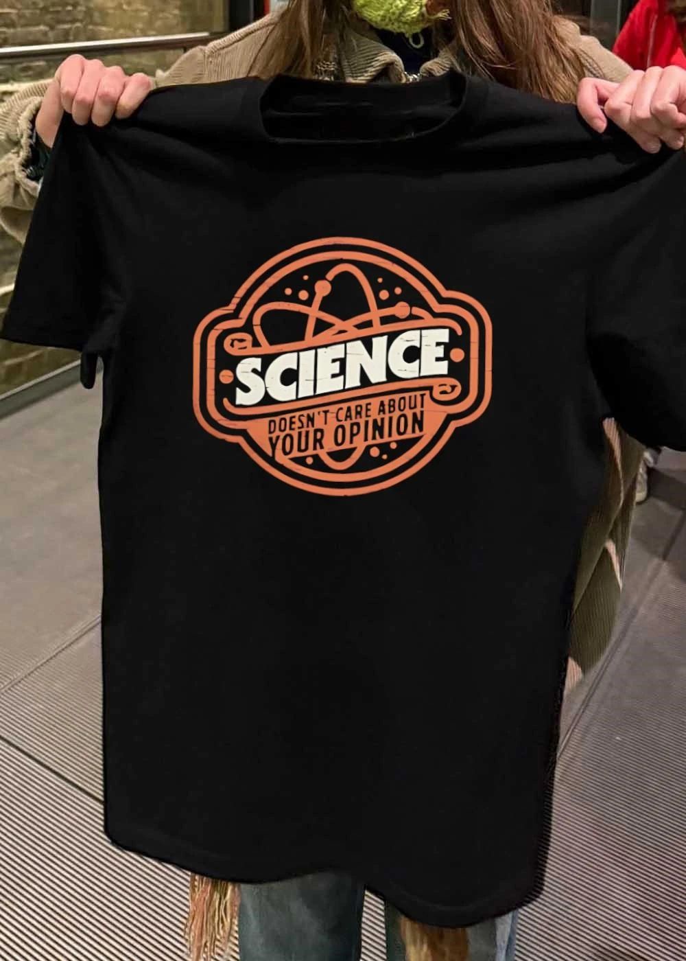 Science Doesnt Care About Your Opinion Distressed Atom Symbol Stamp Badge shirt