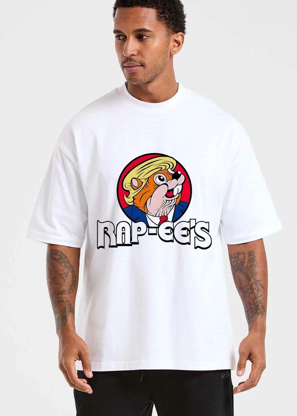 Rap Ees Beaver Donald Trump Suit Cartoon Caricature Red Circle shirt
