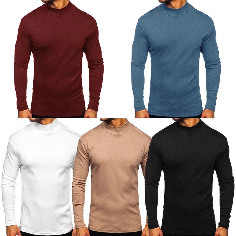 Men Turtle Neck Slim Fit T-shirt Long Sleeve Jumper Undershirt High Neck Tee Top