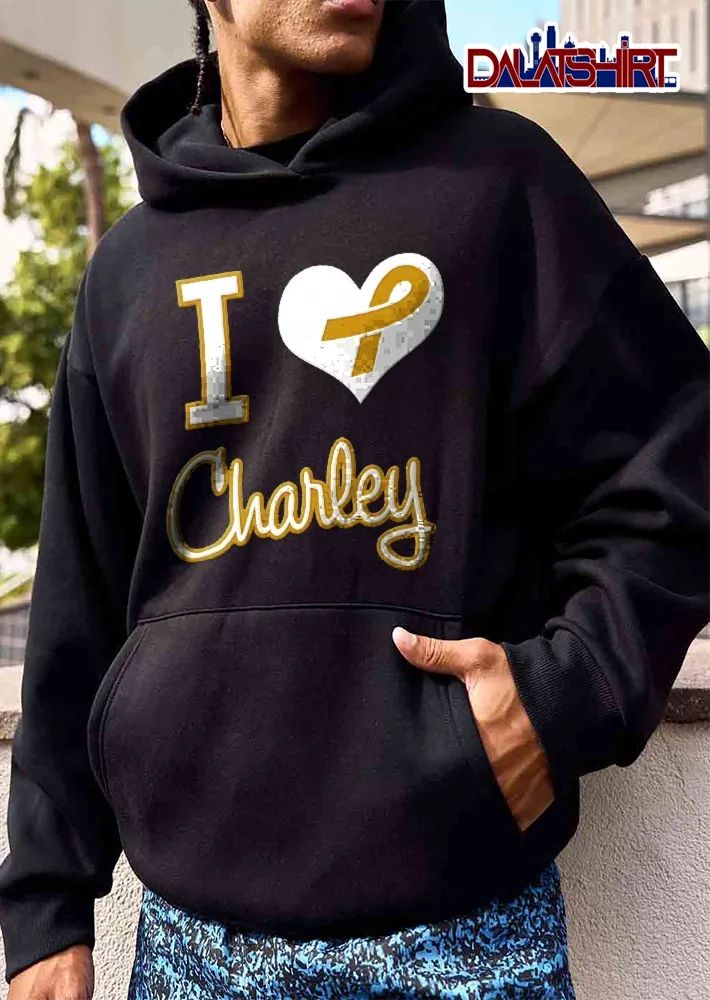 I Love Charley Gold Awareness Ribbon White Heart Script Lettering shirt