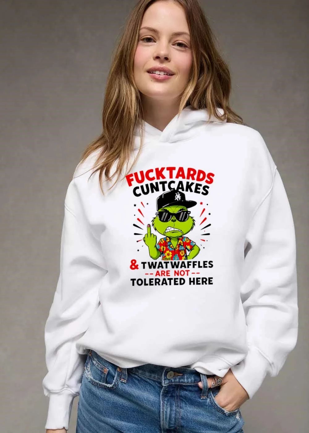 Original Fucktards Cuntcakes And Twatwaffles Are Not Tolerated Here Cartoon Green Creature Middle Finger Hawaiian shirt