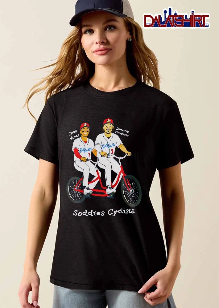 Amarillo Sod Poodles Soddies Cyclists Druw Jones Demetrio Crisantes Cartoon Caricature Riding Tandem Bicycle shirt