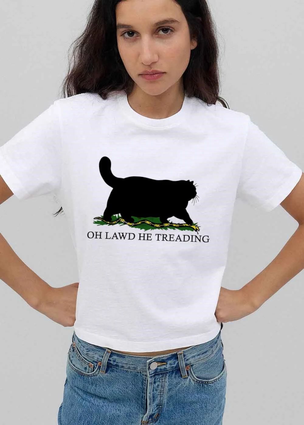 Oh Lawd He Treading Chunky Black Cat Silhouette Stepping Snake shirt