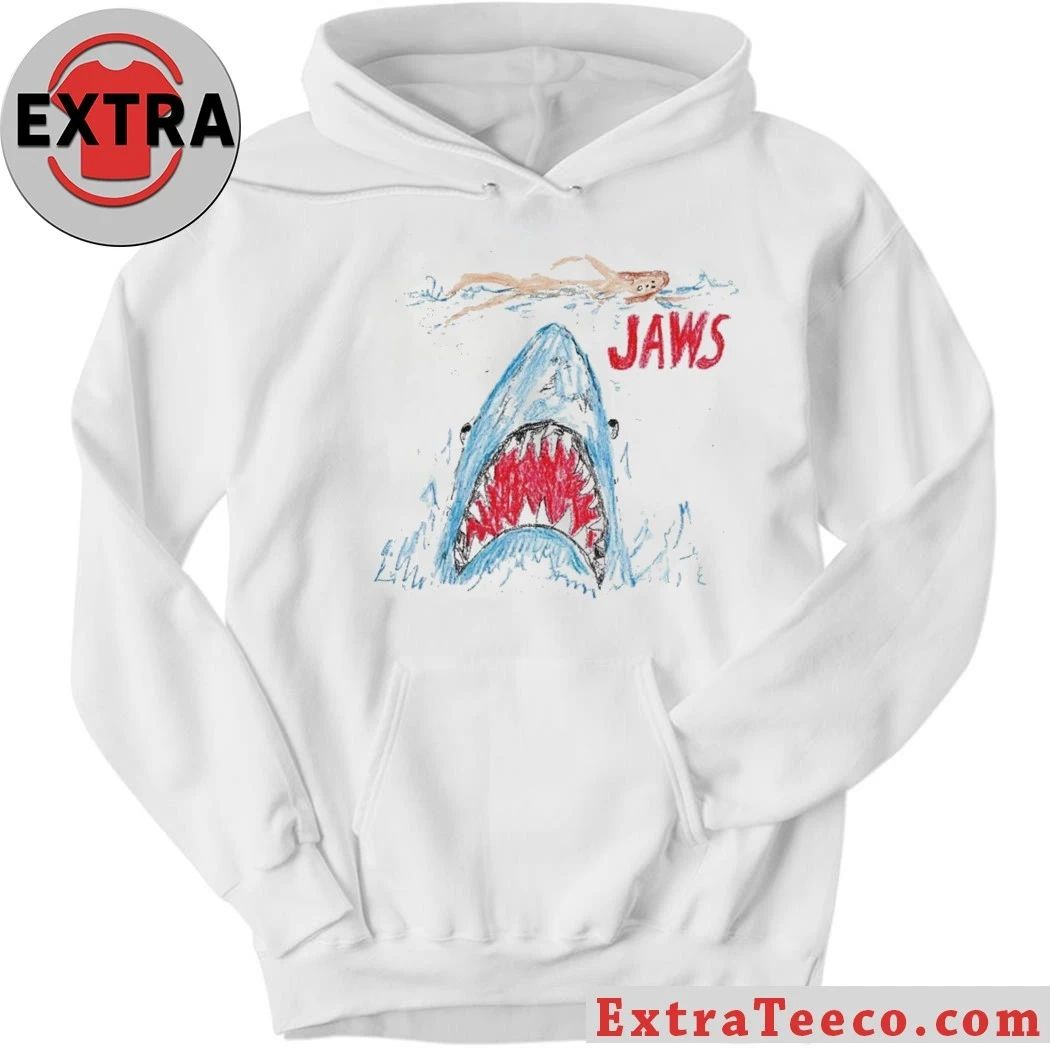 Shirt featuring a crayon drawing inspired by the movie Jaws