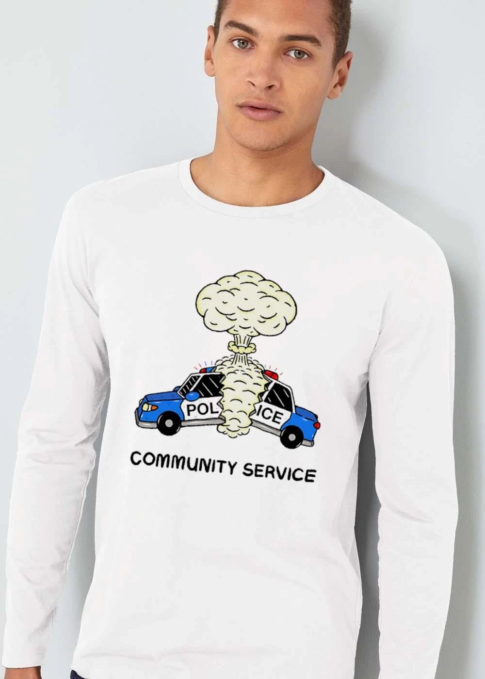 Community Service Cartoon Police Car Exploding Mushroom Cloud shirt