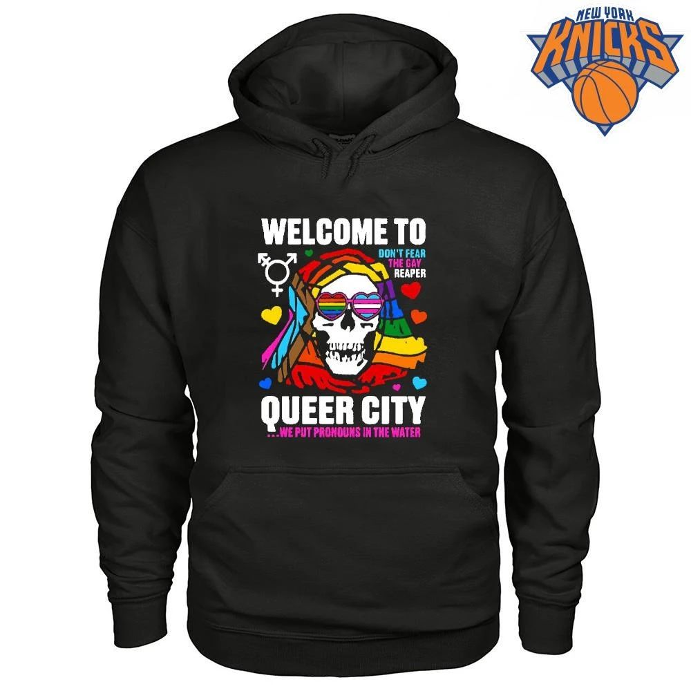 Welcome To Queer City We Put Pronouns In The Water Rainbow Pride Grim Reaper shirt