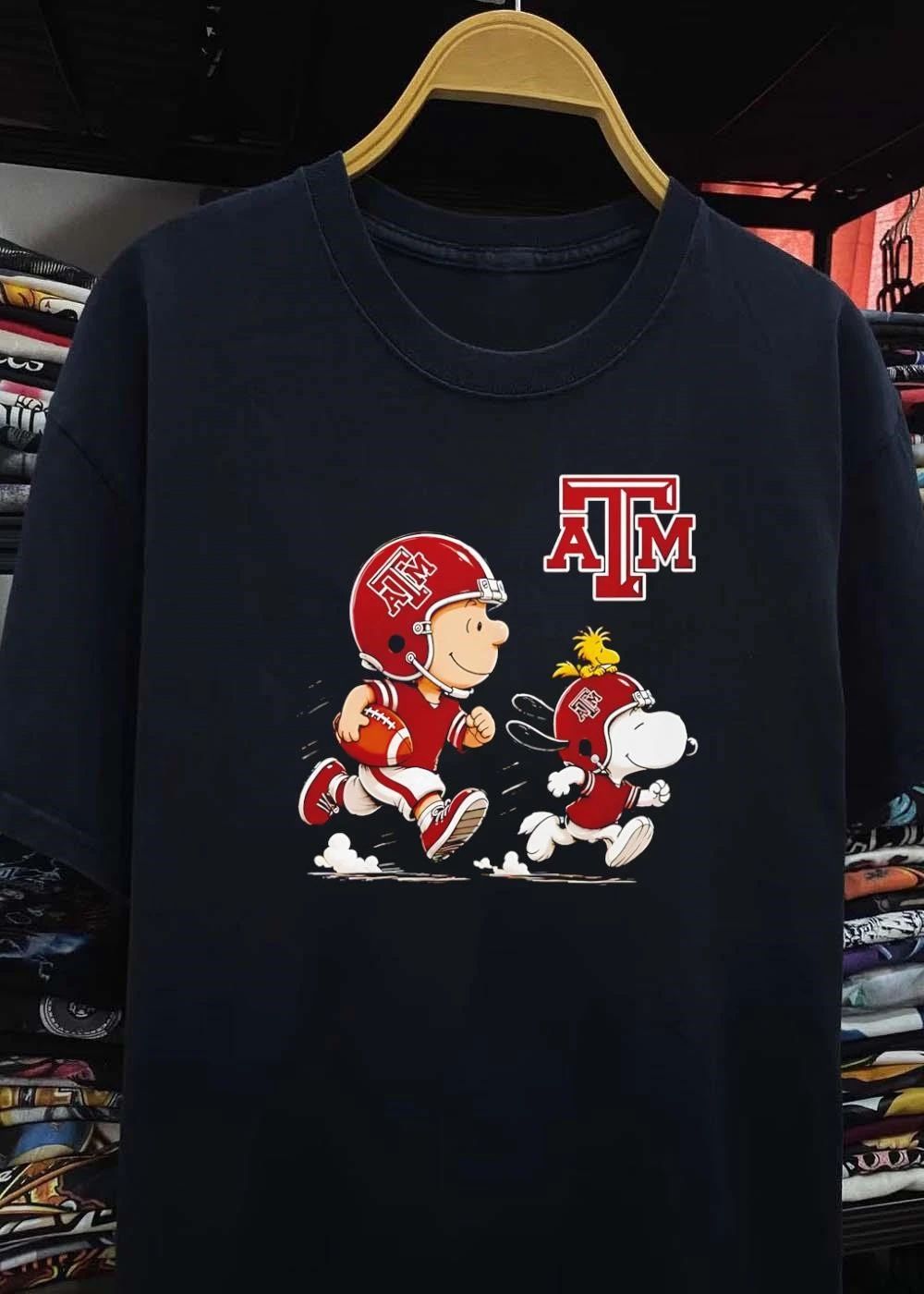 Peanuts Characters Running with Football Texas A&M ATM Shirt