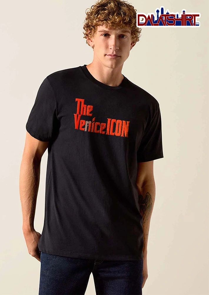 The Venice Icon Red Serif Typography Handgun Pistol Silhouette shirt