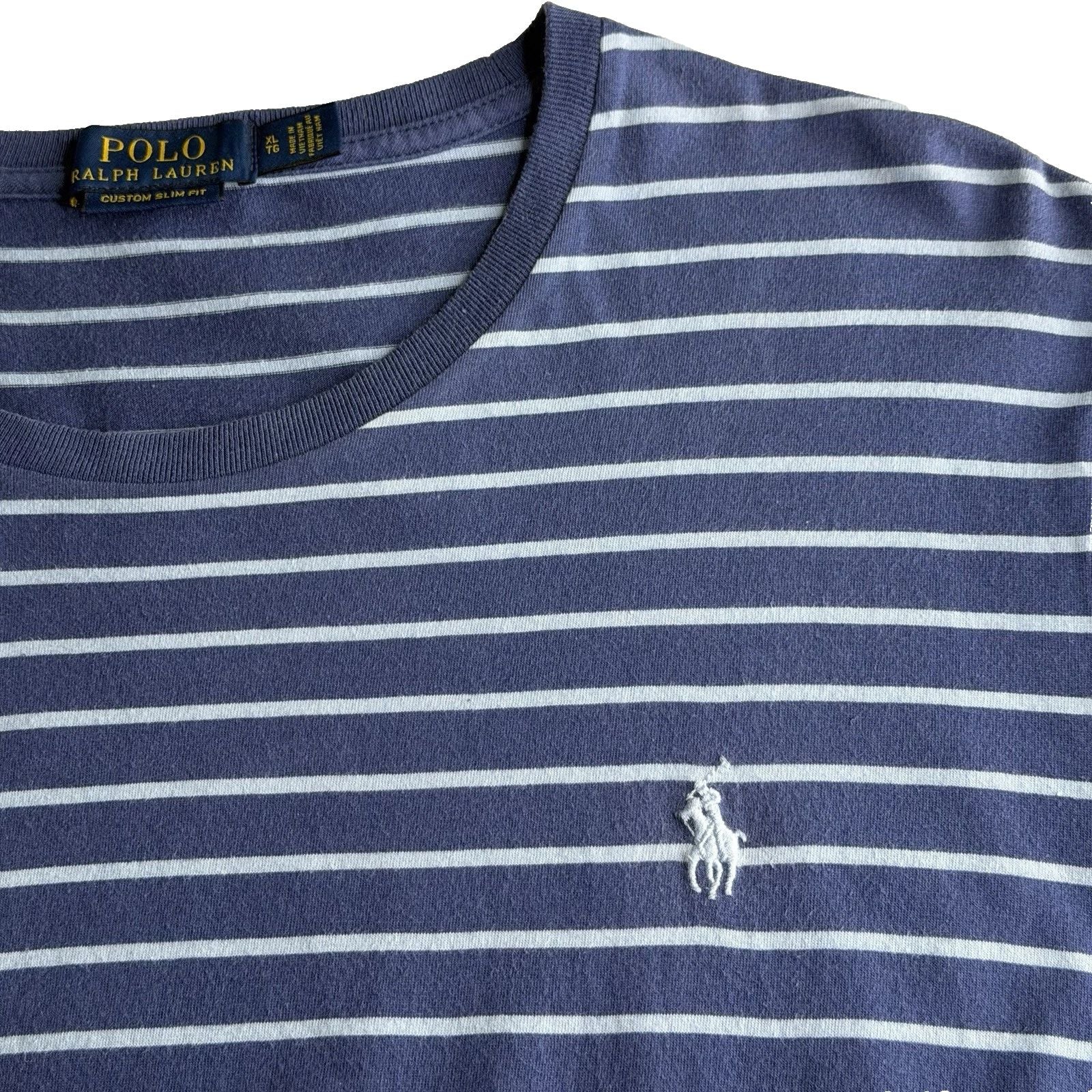 Polo Ralph Lauren Men's T-Shirt Custom Slim Fit Striped Blue Cotton Sz XL/TG 44"