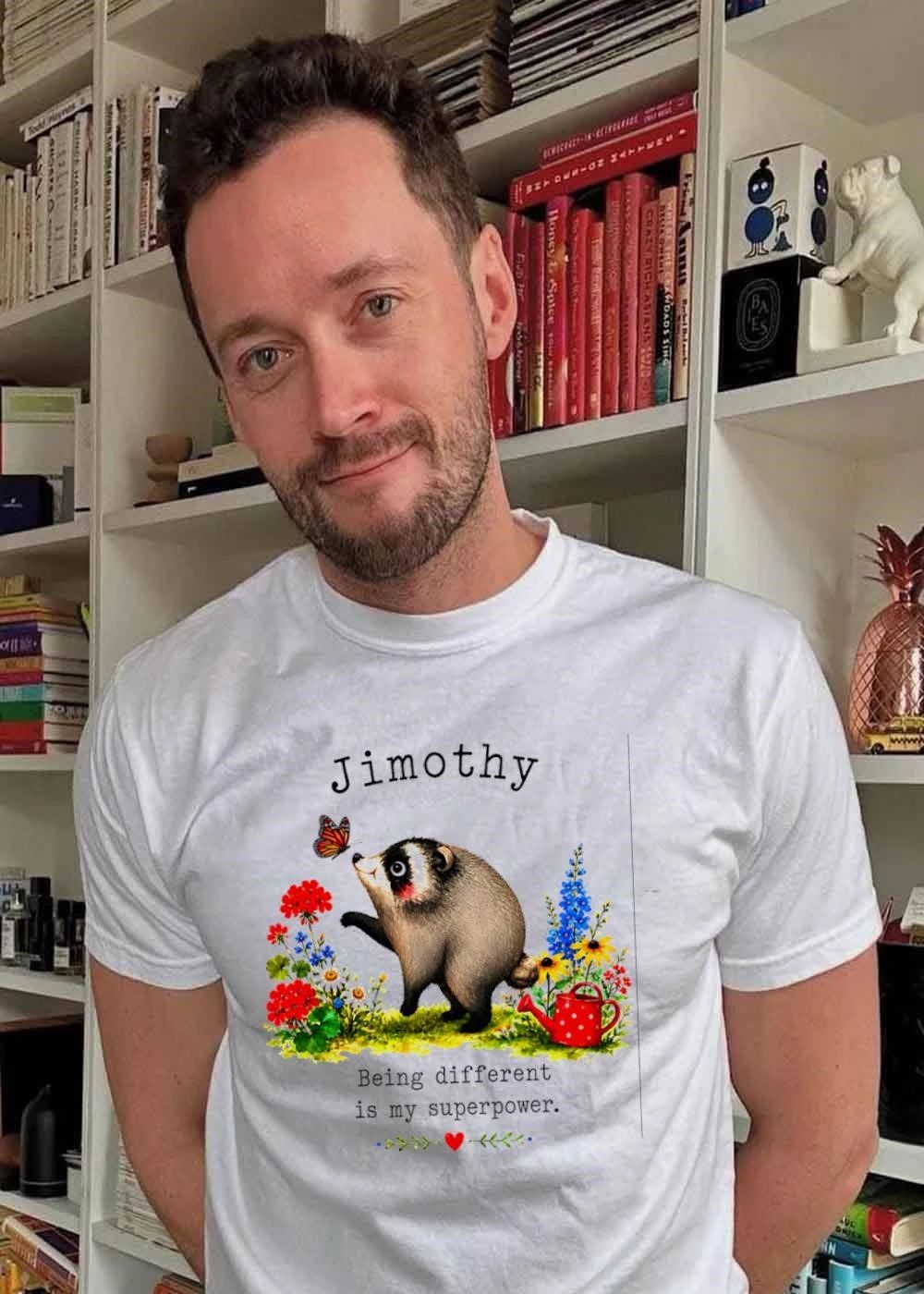 Jimothy The Raccoon Greeting A Butterfly Being Different Is My Superpower Shirt