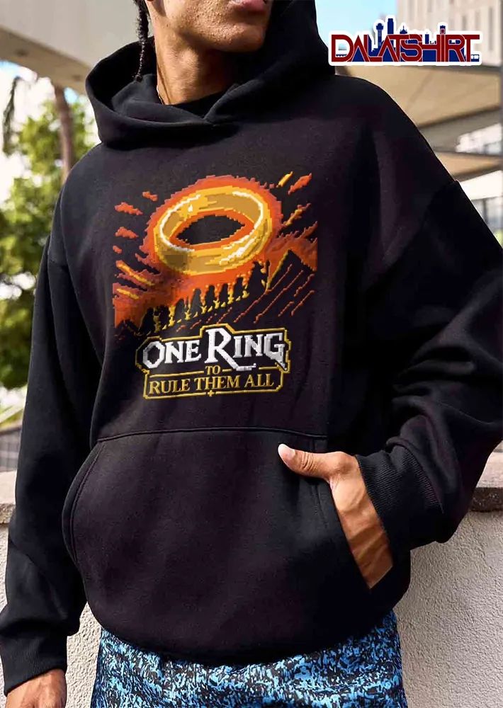 One Ring To Rule Them All Pixel Art Fellowship Silhouette Mountain Glow shirt