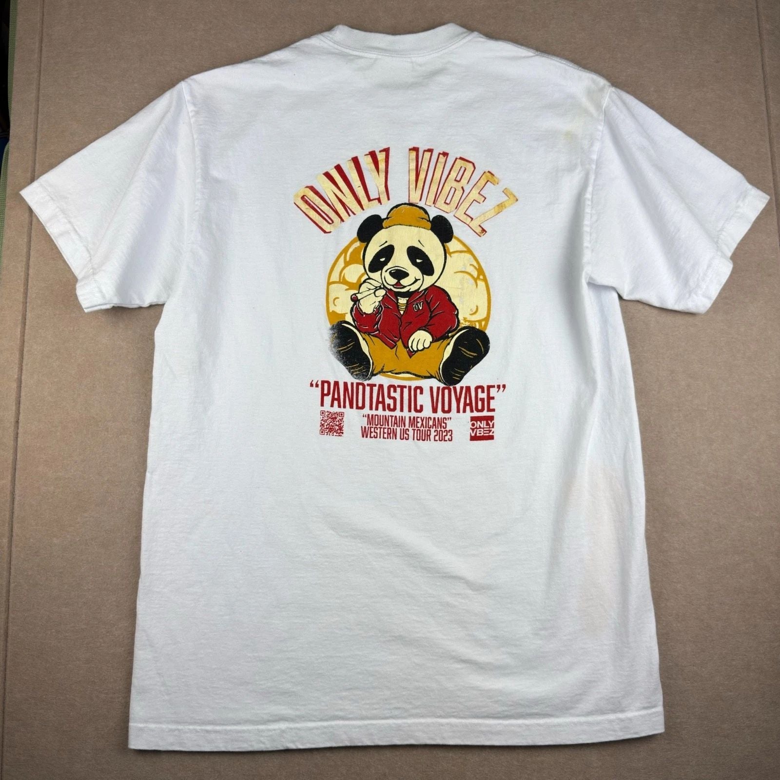 Only Vibez Shirt Men L White Panda Mt. Mexicans Pandtastic Voyage Tour 2023 Tee