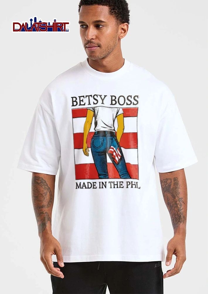 Betsy Boss Made In The PHL Bruce Springsteen Born USA Album Parody Halftone American Flag shirt