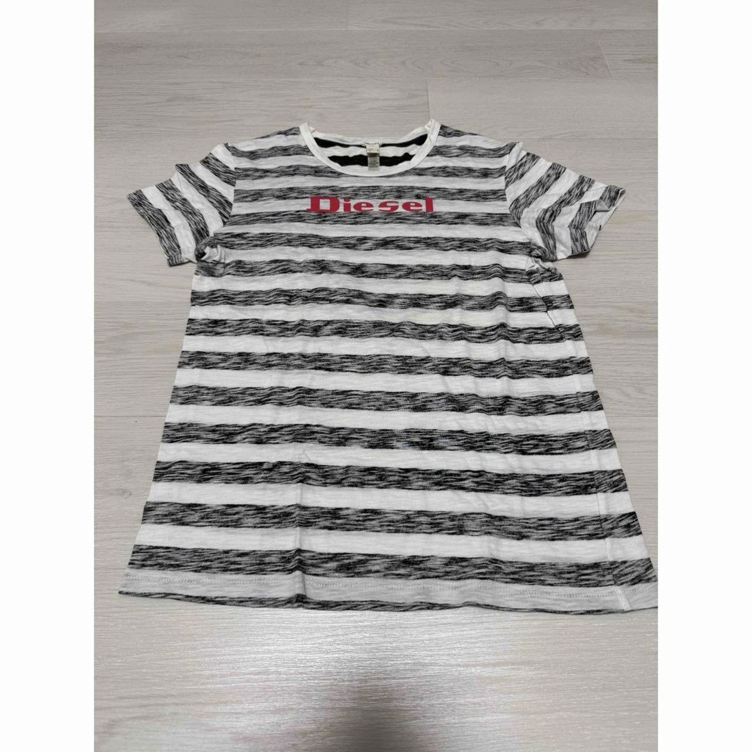 Diesel Stripe T-Shirt S Black & White Cotton Casual Japan