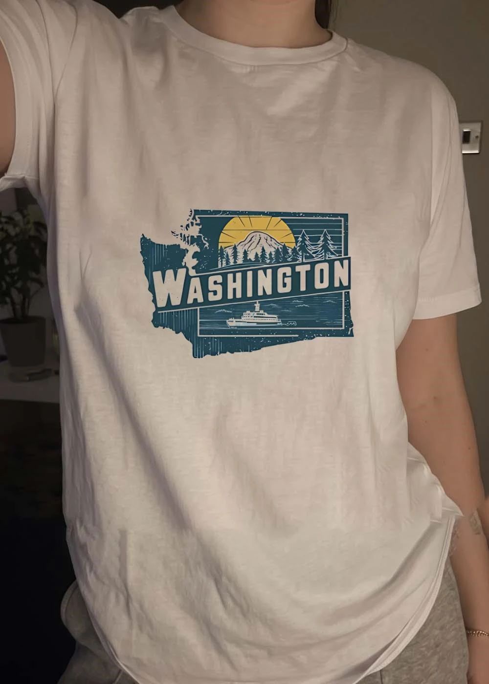 Washington State Mountain and Ferry Silhouette Apparel shirt